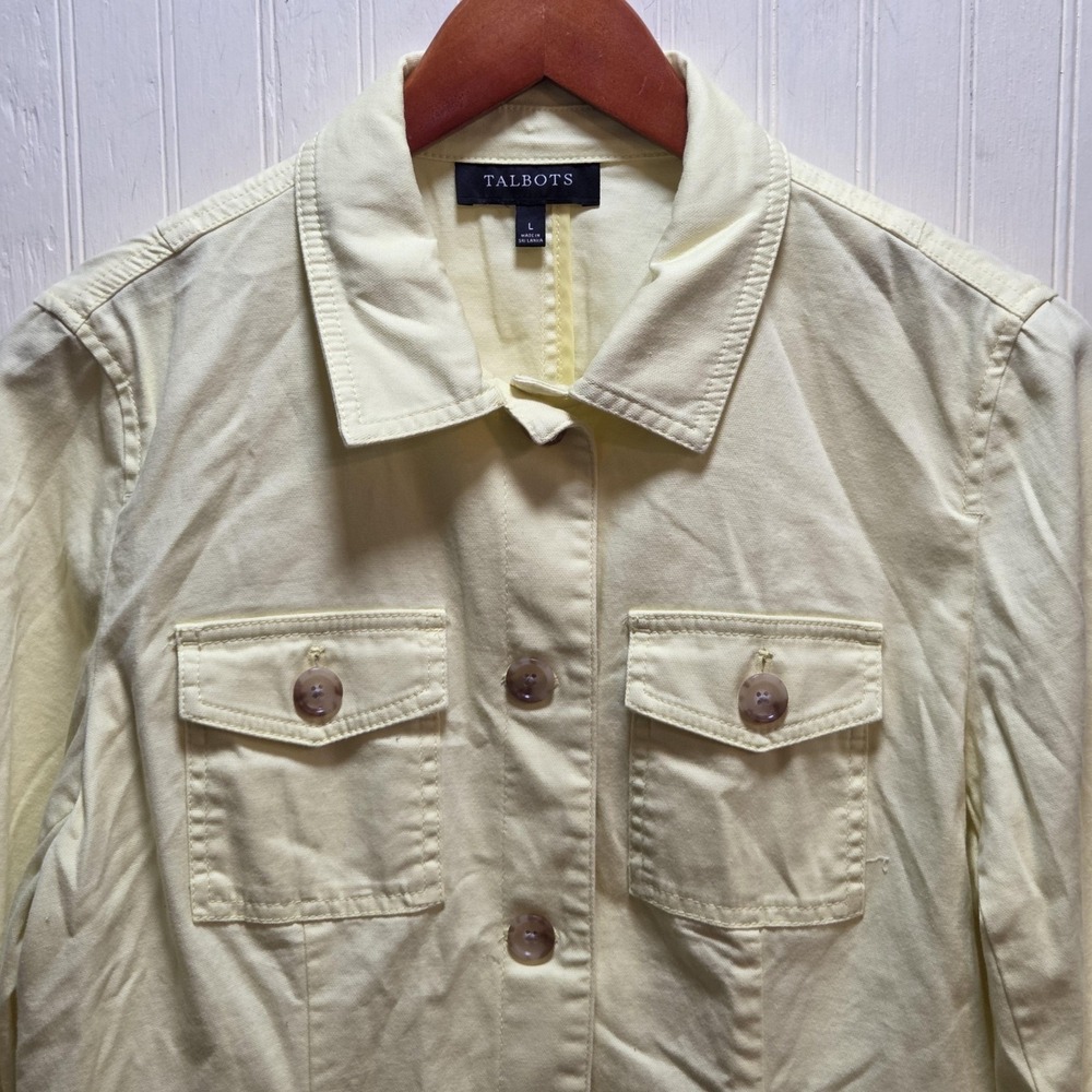 Talbots Jacket Womens Large Yellow Stretch Twill Button Front Lace Up Back‎